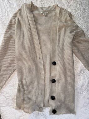 American Eagle Outfitters Light Beige Ribbed Button Cardigan
